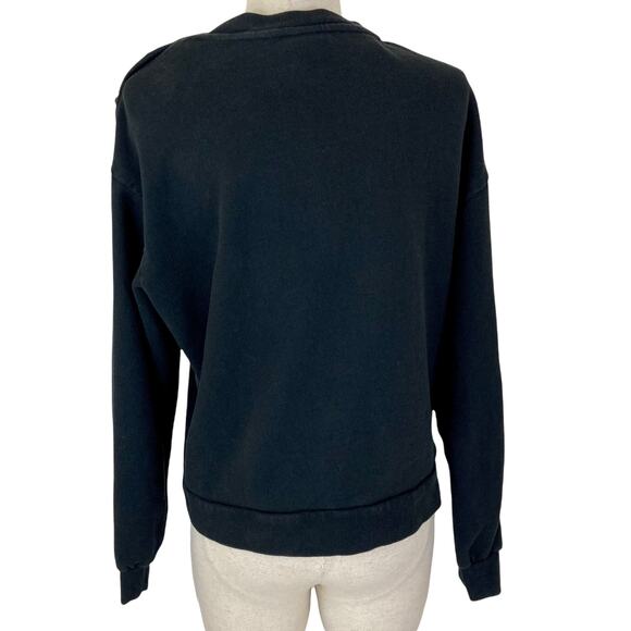 H&M gold button black sweatshirt, women's small cotton crew neck long sleeve top - Picture 4 of 7